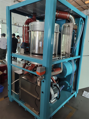 Sistem dehumidifikasi biru atau abu-abu dengan pilihan catu daya yang dapat disesuaikan